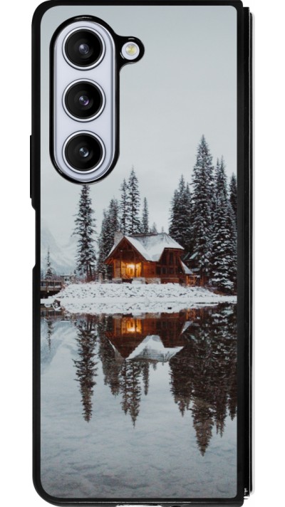 Samsung Galaxy Z Fold5 Case Hülle - Silikon schwarz Winter 25 Winter house forest afternoon