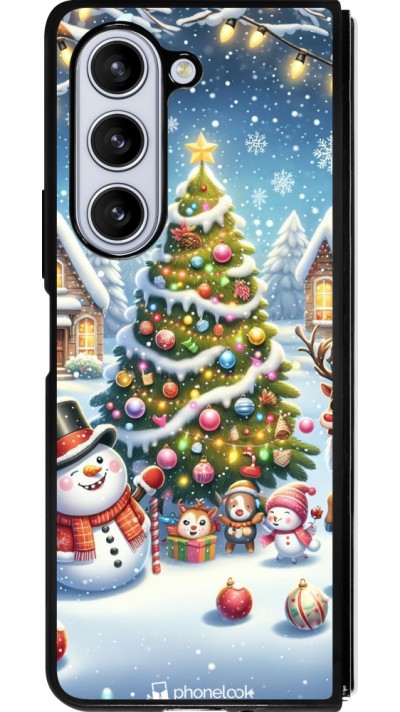 Samsung Galaxy Z Fold5 Case Hülle - Silikon schwarz Weihnachten 2023 Schneemann und Tannenbaum