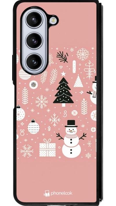 Samsung Galaxy Z Fold5 Case Hülle - Silikon schwarz Weihnachten 2024 Rose Schneemann Weihnachten
