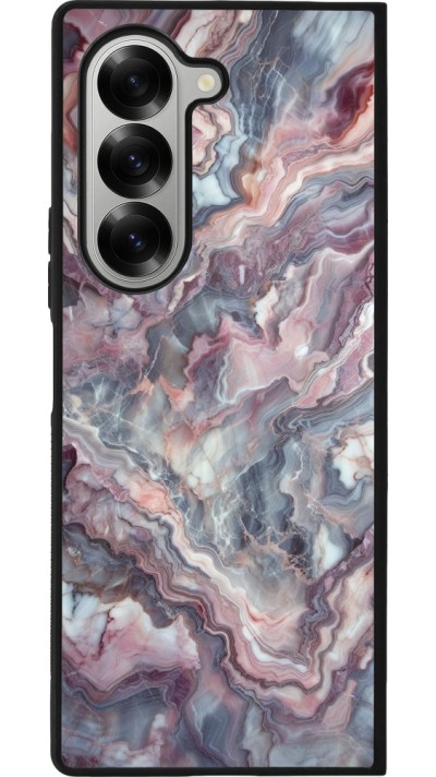Coque Samsung Galaxy Z Fold6 - Silicone rigide noir Marbre violette argentée