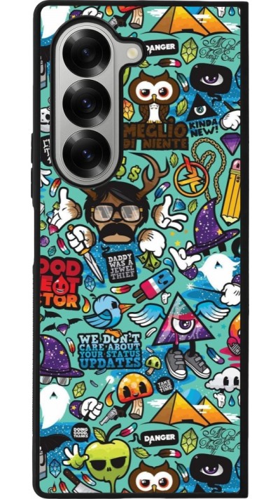 Coque Samsung Galaxy Z Fold6 - Silicone rigide noir Mixed Cartoons Turquoise