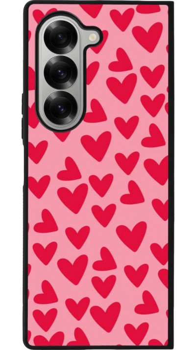 Coque Samsung Galaxy Z Fold6 - Silicone rigide noir Mom 2024 petits coeurs