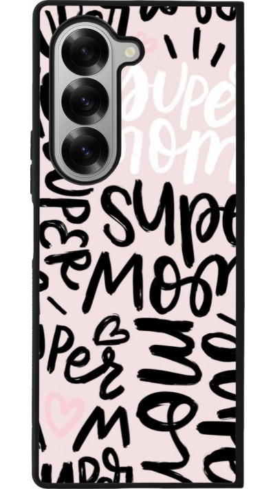 Coque Samsung Galaxy Z Fold6 - Silicone rigide noir Mom 2024 Super mom
