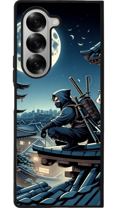 Coque Samsung Galaxy Z Fold6 - Silicone rigide noir Ninja sous la lune