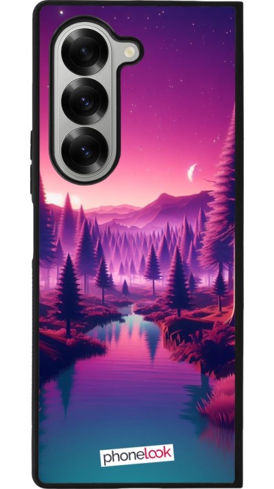 Coque Samsung Galaxy Z Fold6 - Silicone rigide noir Paysage Violet-Rose