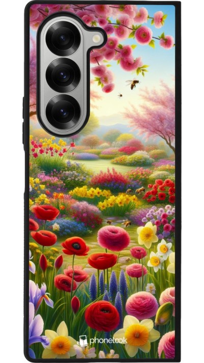 Coque Samsung Galaxy Z Fold6 - Silicone rigide noir Spring 25 Bouquet printemps