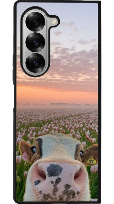 Samsung Galaxy Z Fold6 Case Hülle - Silikon schwarz Cow with tulips 2026