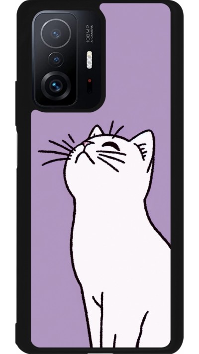 Xiaomi 11T Case Hülle - Silikon schwarz Chat auf lila Hintergrund