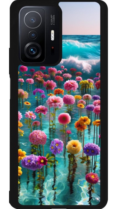 Coque Xiaomi 11T - Silicone rigide noir Flower sea waves