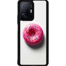 Xiaomi 11T Case Hülle - Silikon schwarz Weisser Hintergrund, pinker Donut