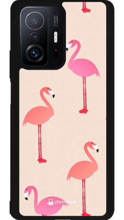 Xiaomi 11T Case Hülle - Silikon schwarz Pink Flamingos Pattern