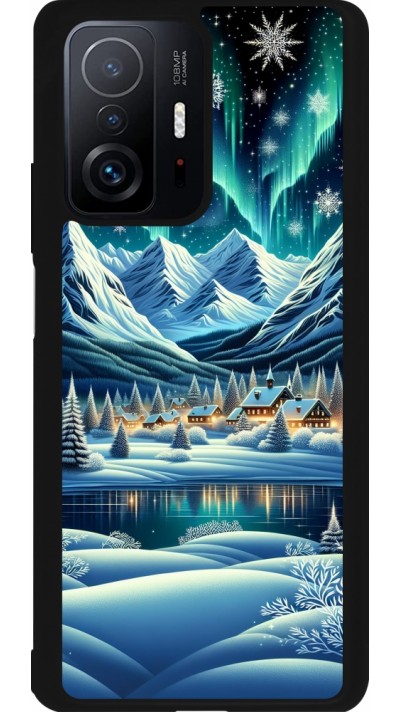 Xiaomi 11T Case Hülle - Silikon schwarz Verschneites Bergdorf am See in der Nacht