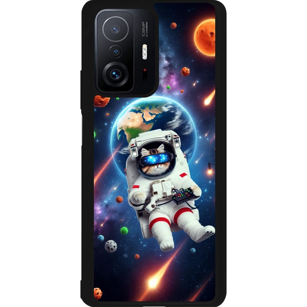 Xiaomi 11T Case Hülle - Silikon schwarz VR SpaceCat Odyssee