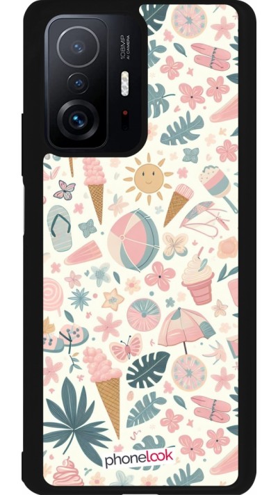 Xiaomi 11T Case Hülle - Silikon schwarz Sommer Pink Muster