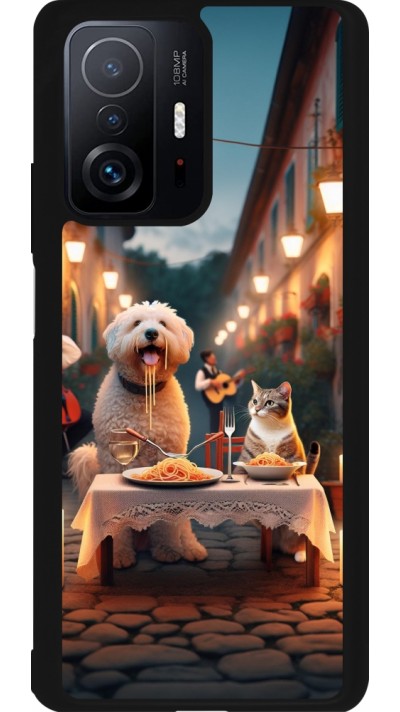 Xiaomi 11T Case Hülle - Silikon schwarz Valentin 2024 Hund & Katze Kerzenlicht
