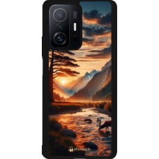 Xiaomi 11T Case Hülle - Silikon schwarz Tal Sonnenuntergang Hirsch Baum