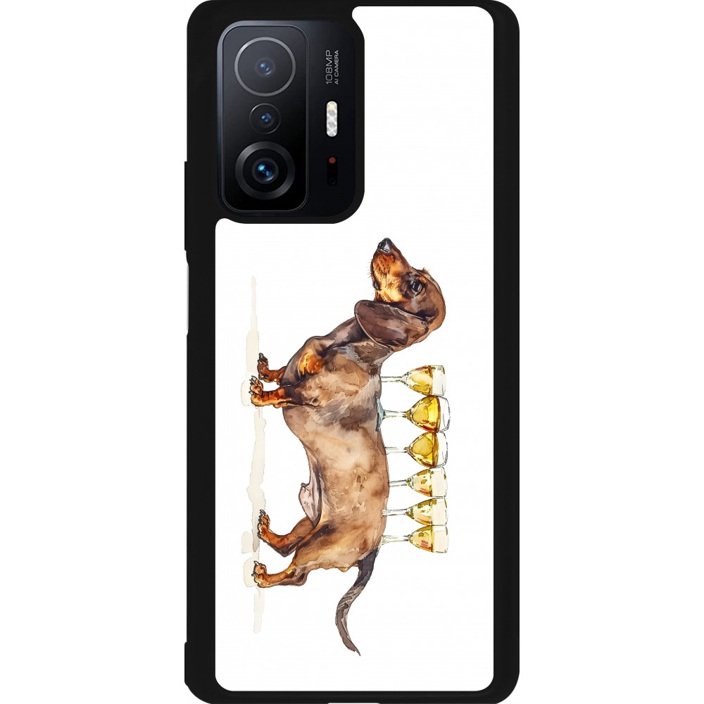 Xiaomi 11T Case Hülle - Silikon schwarz Wine Teckel