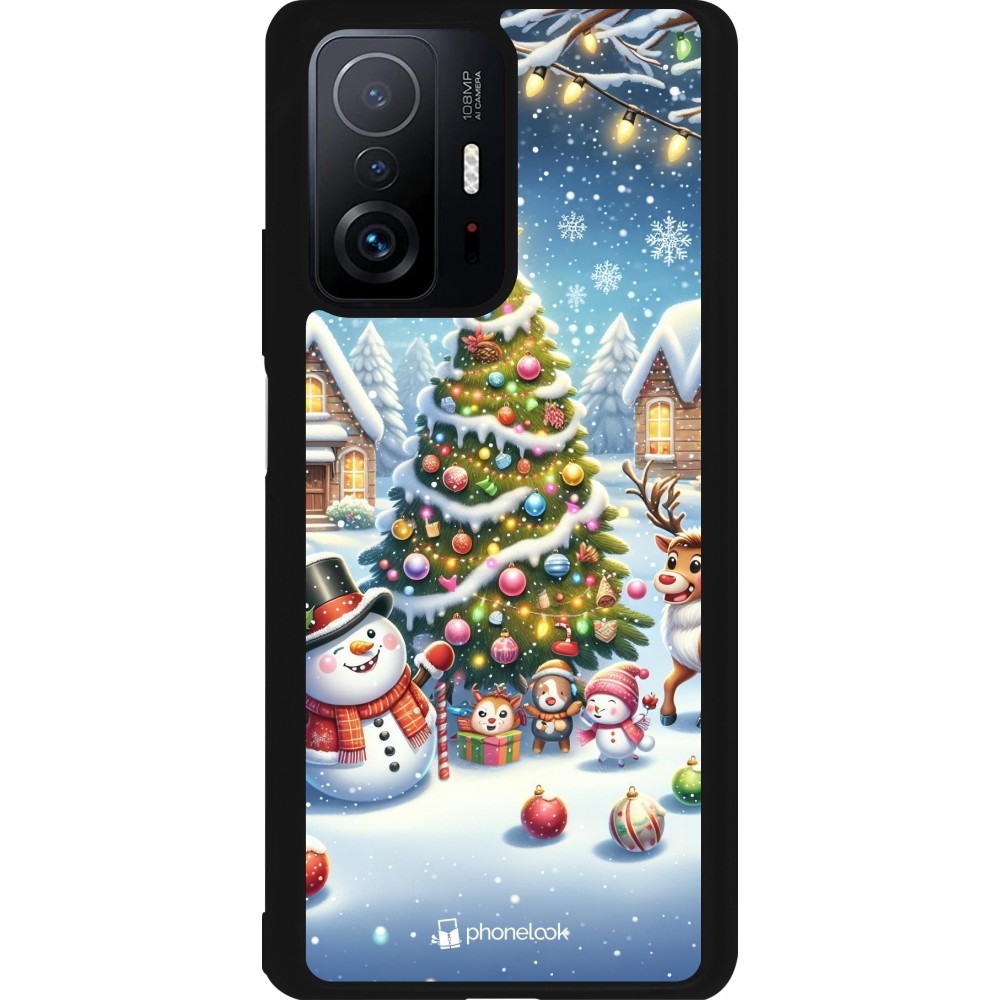 Xiaomi 11T Case Hülle - Silikon schwarz Weihnachten 2023 Schneemann und Tannenbaum