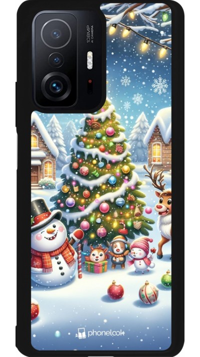 Xiaomi 11T Case Hülle - Silikon schwarz Weihnachten 2023 Schneemann und Tannenbaum