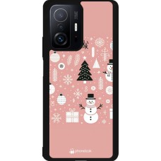Xiaomi 11T Case Hülle - Silikon schwarz Weihnachten 2024 Rose Schneemann Weihnachten