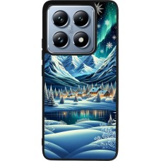 Xiaomi 14T Pro Case Hülle - Silikon schwarz Verschneites Bergdorf am See in der Nacht