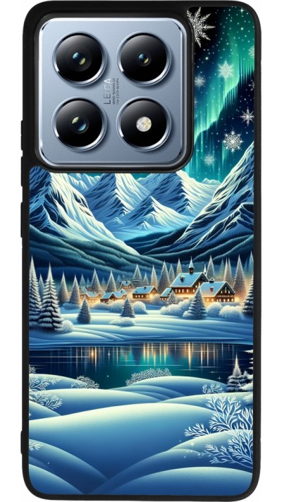 Coque Xiaomi 14T Pro - Silicone rigide noir Snowy Mountain Village Lake night