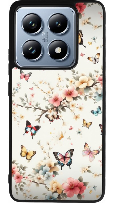 Coque Xiaomi 14T Pro - Silicone rigide noir Spring 25 Papillons Légers