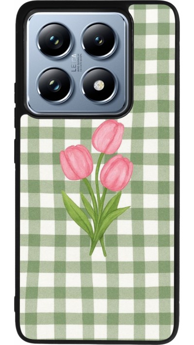 Coque Xiaomi 14T Pro - Silicone rigide noir Green vichy tulips Spring 2026