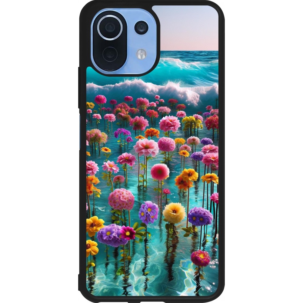 Coque Xiaomi Mi 11 Lite 5G - Silicone rigide noir Flower sea waves