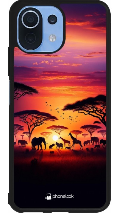 Xiaomi Mi 11 Lite 5G Case Hülle - Silikon schwarz Safari Sonnenuntergang Wildtiere