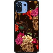 Xiaomi Mi 11 Lite 5G Case Hülle - Silikon schwarz Skulls and flowers
