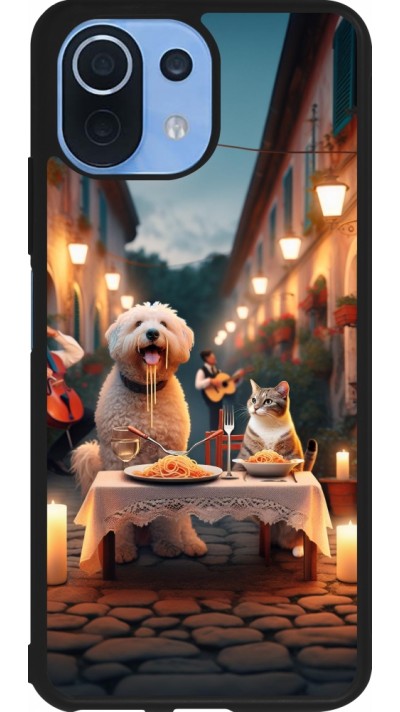 Xiaomi Mi 11 Lite 5G Case Hülle - Silikon schwarz Valentin 2024 Hund & Katze Kerzenlicht