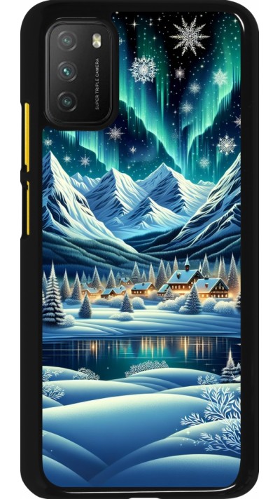 Xiaomi Poco M3 Case Hülle - Verschneites Bergdorf am See in der Nacht