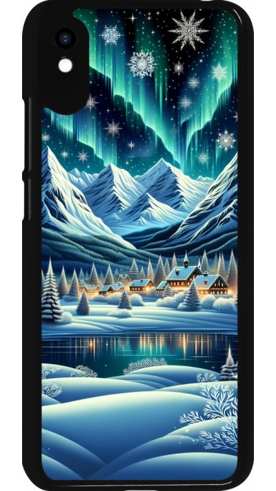 Xiaomi Redmi 9A Case Hülle - Verschneites Bergdorf am See in der Nacht