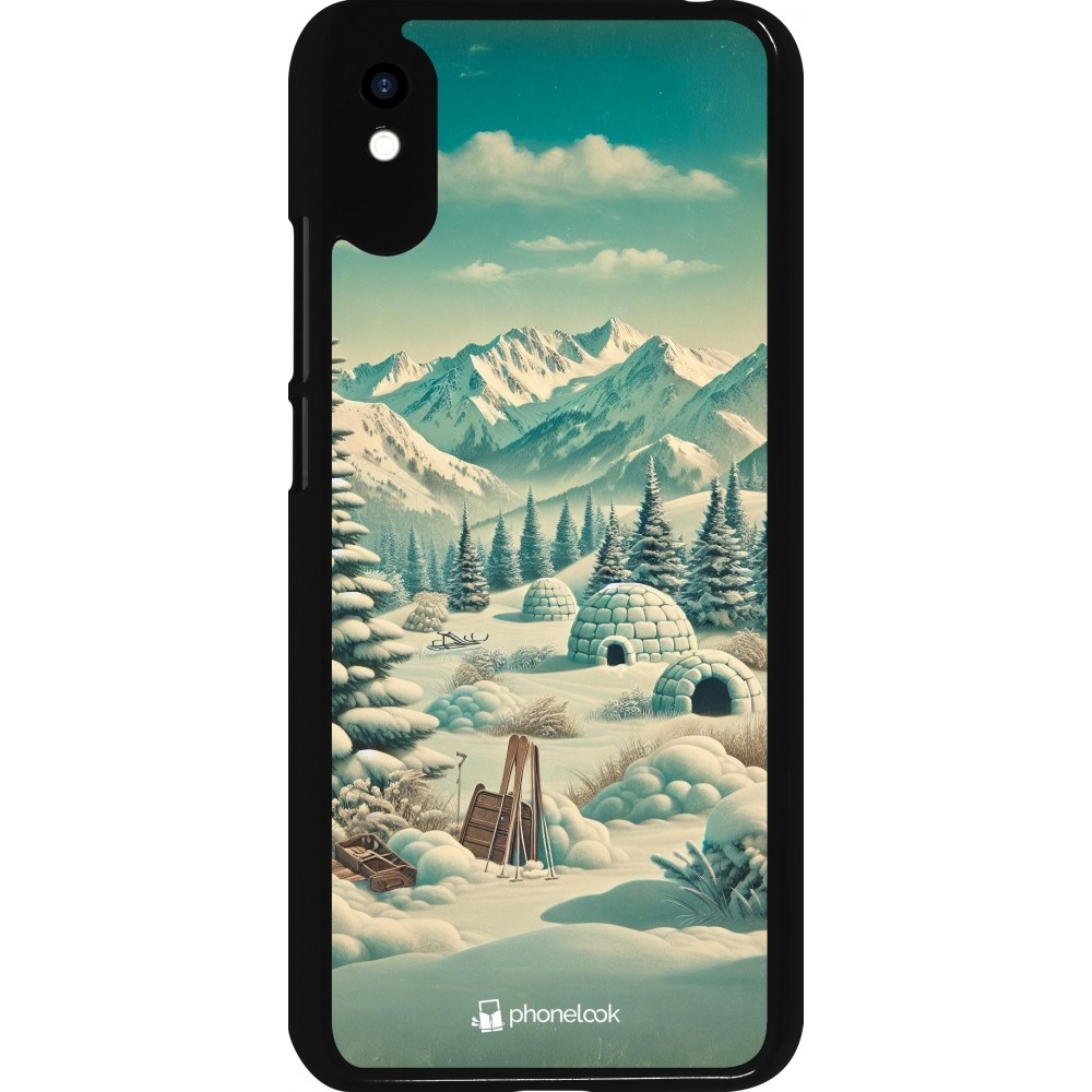 Xiaomi Redmi 9A Case Hülle - Vintage Schneebedeckter Berg Iglu
