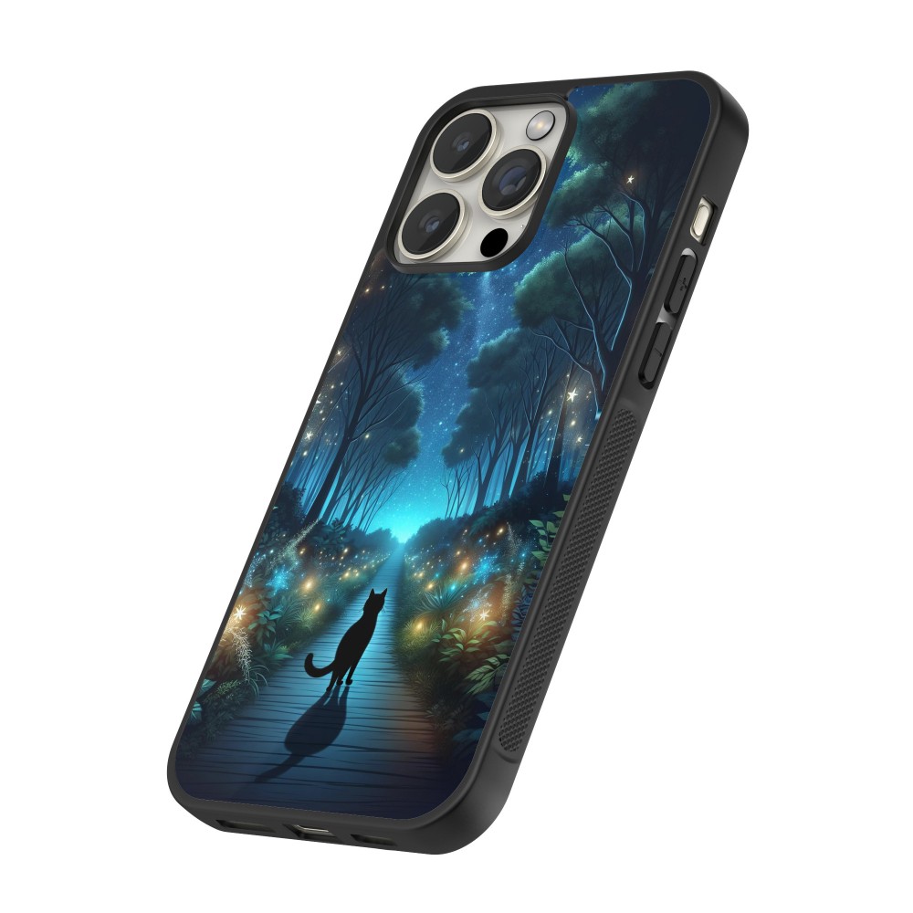 iPhone 12 / 12 Pro Case Hülle - Silikon schwarz Schwarze Katze Spaziergang