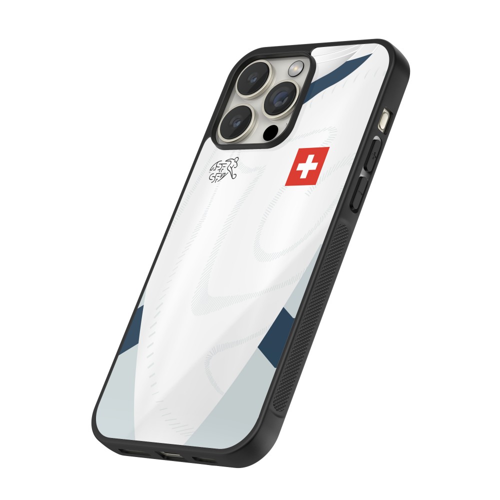 iPhone 12 / 12 Pro Case Hülle - Silikon schwarz Schweiz Away personalisierbares Fussballtrikot