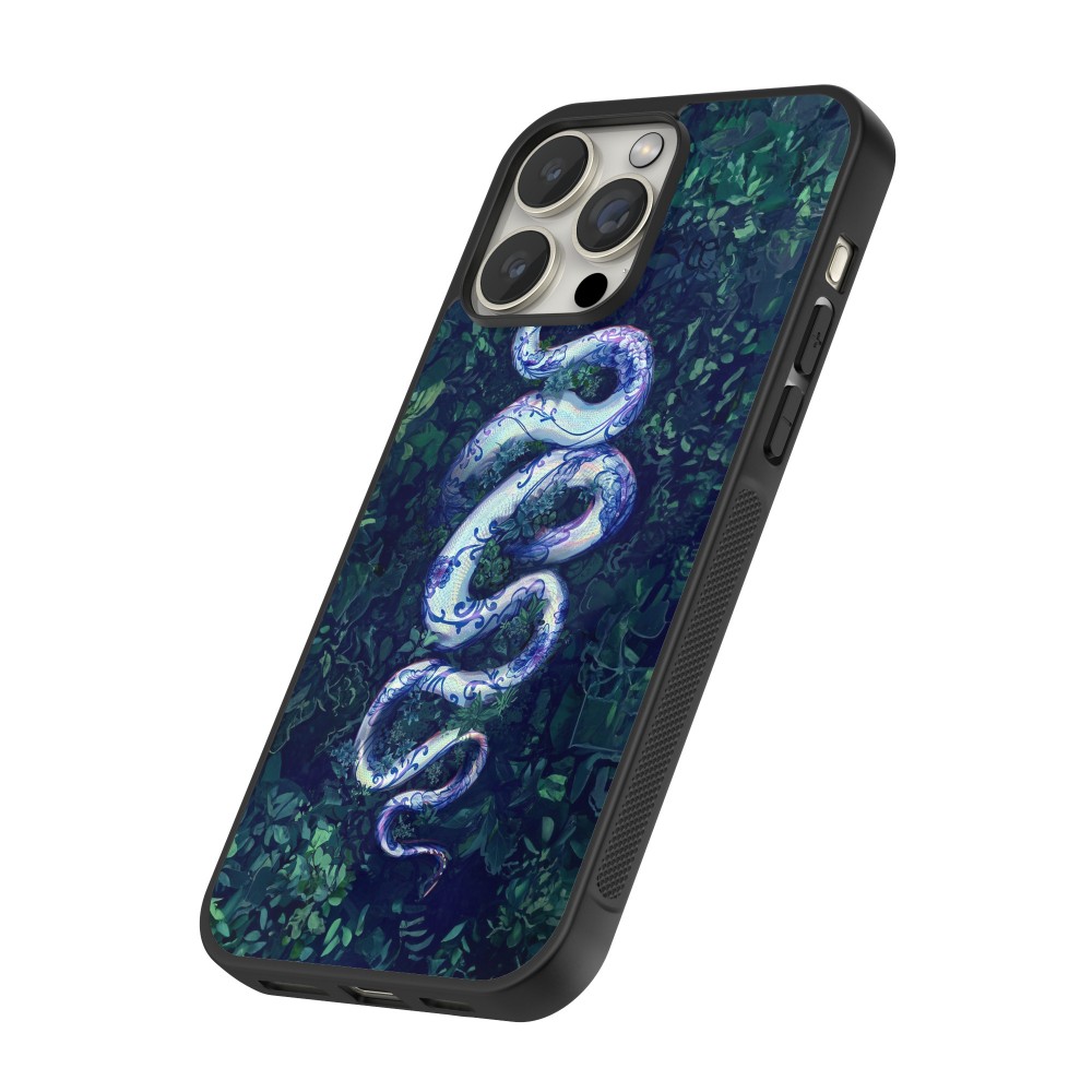 iPhone 12 / 12 Pro Case Hülle - Silikon schwarz Snake Blue Anaconda