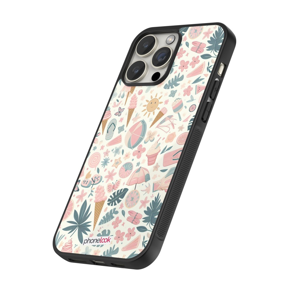 iPhone 12 / 12 Pro Case Hülle - Silikon schwarz Sommer Pink Muster