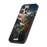 iPhone 12 / 12 Pro Case Hülle - Silikon schwarz Sonnenuntergang Waldsee