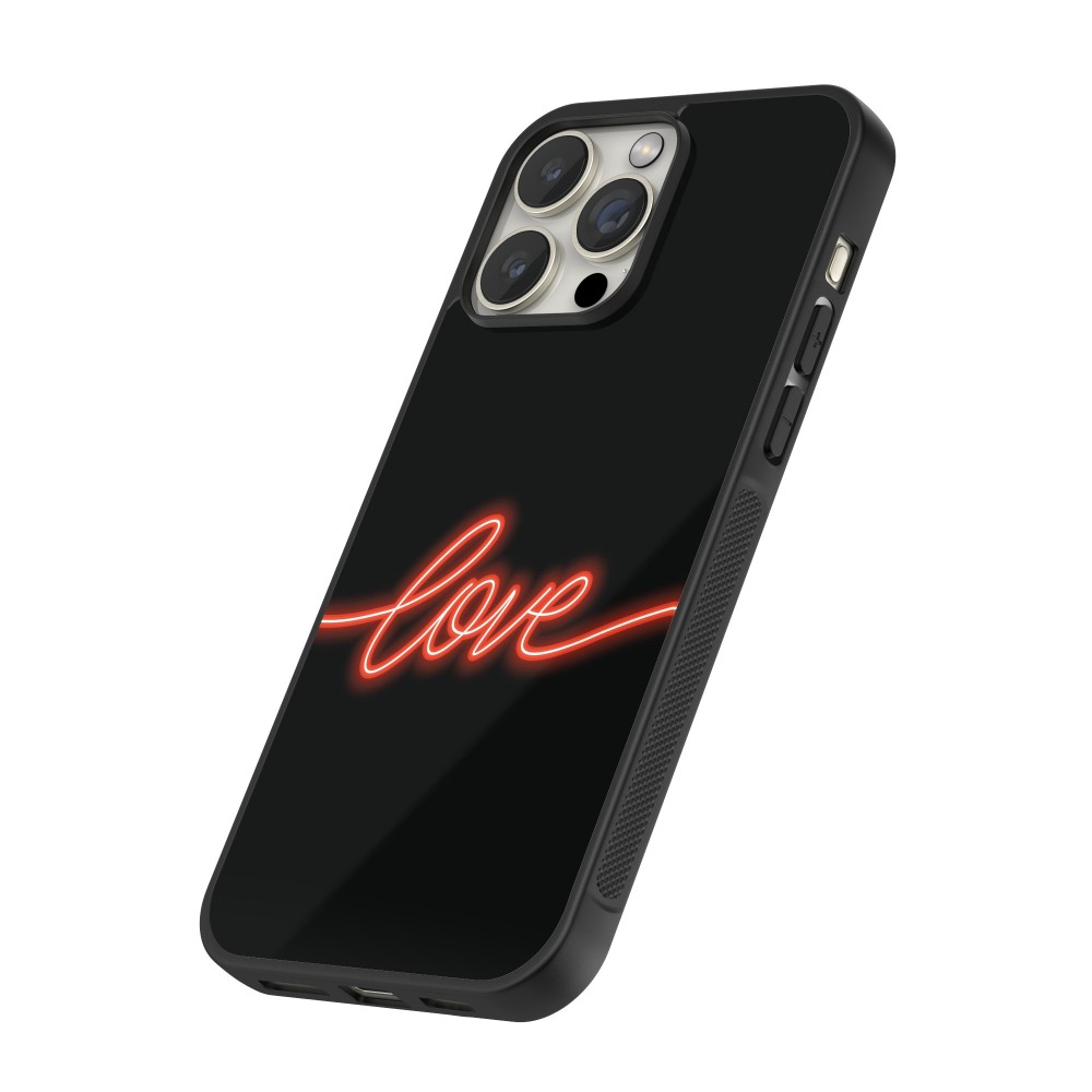 iPhone 12 / 12 Pro Case Hülle - Silikon schwarz Valentine 2023 neon love