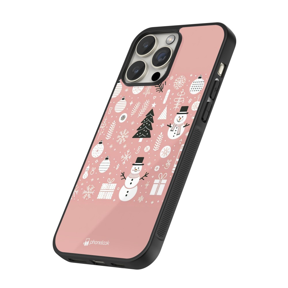 iPhone 12 / 12 Pro Case Hülle - Silikon schwarz Weihnachten 2024 Rose Schneemann Weihnachten