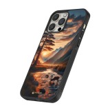 iPhone 13 Pro Max Case Hülle - Silikon schwarz Tal Sonnenuntergang Hirsch Baum