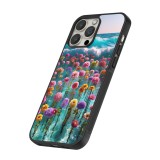 iPhone 16 Pro Max Case Hülle - Silikon schwarz Blumenmeer Wellen