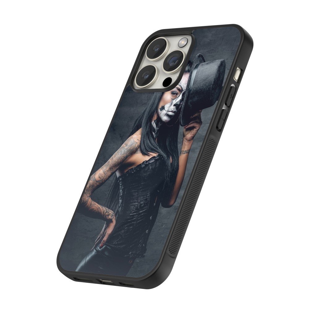 iPhone 16 Pro Max Case Hülle - Silikon schwarz Halloween 22 Tattooed Girl