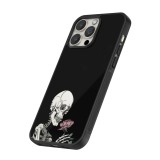 iPhone 16 Pro Max Case Hülle - Silikon schwarz Halloween 2023 rose and skeleton