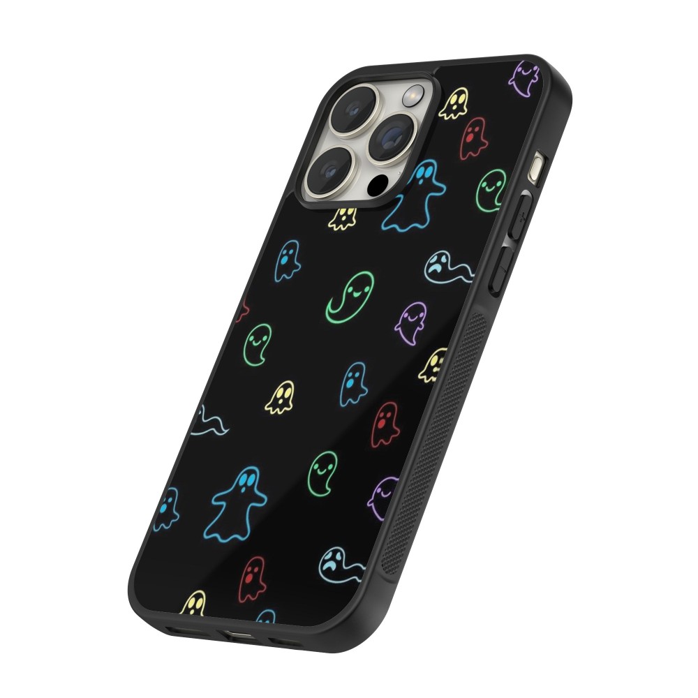 iPhone 16 Pro Max Case Hülle - Silikon schwarz Halloween 2024 colorful ghosts