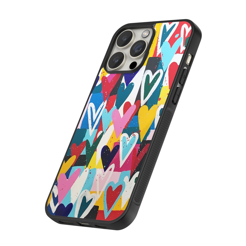 iPhone 16 Pro Max Case Hülle - Silikon schwarz Joyful Hearts