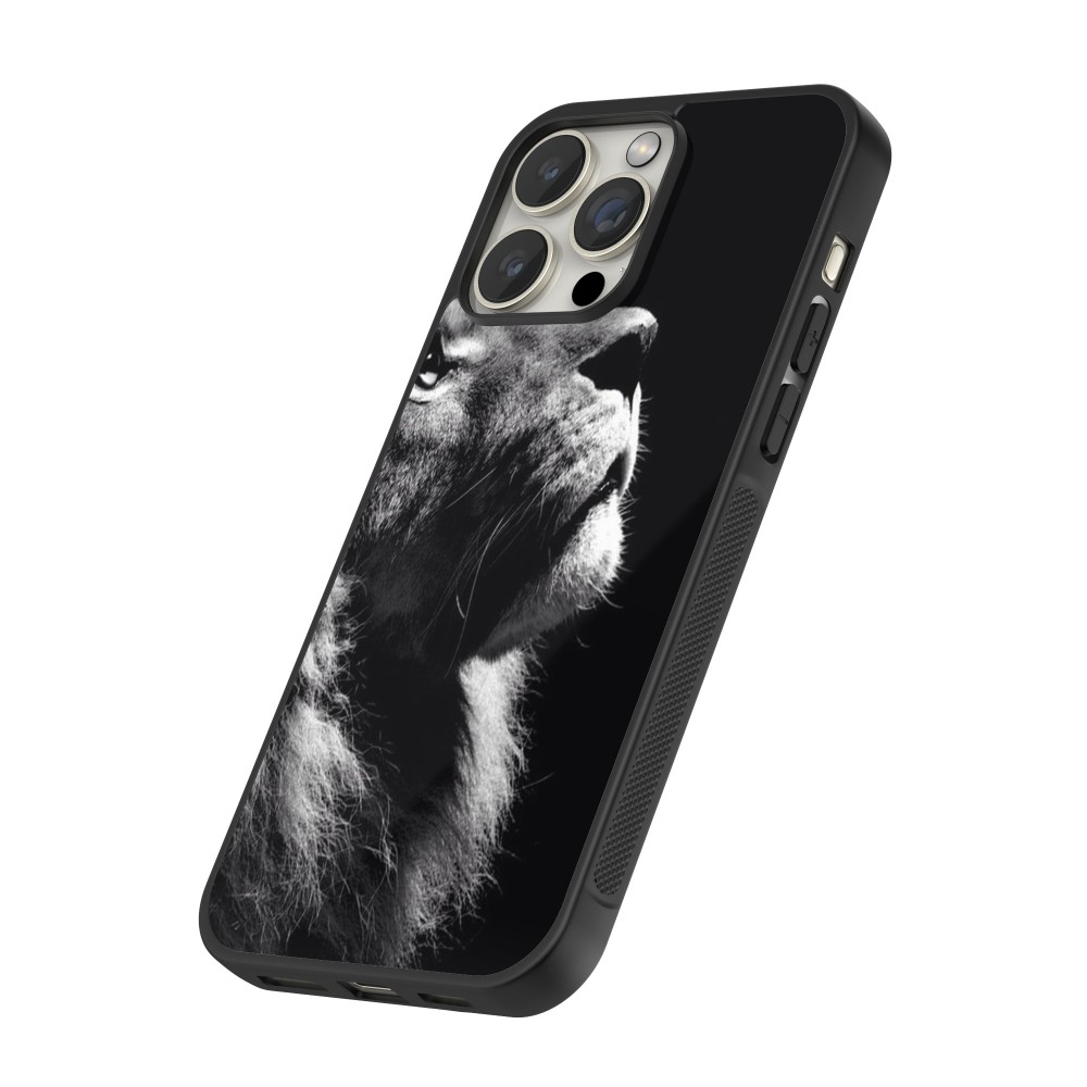 iPhone 16 Pro Max Case Hülle - Silikon schwarz Lion looking up