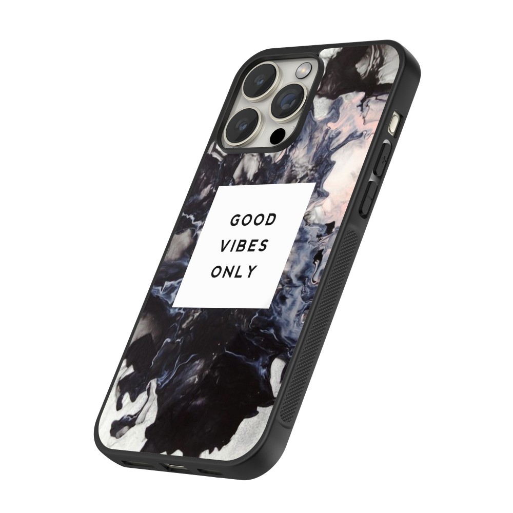 iPhone 16 Pro Max Case Hülle - Silikon schwarz Marble Good Vibes Only